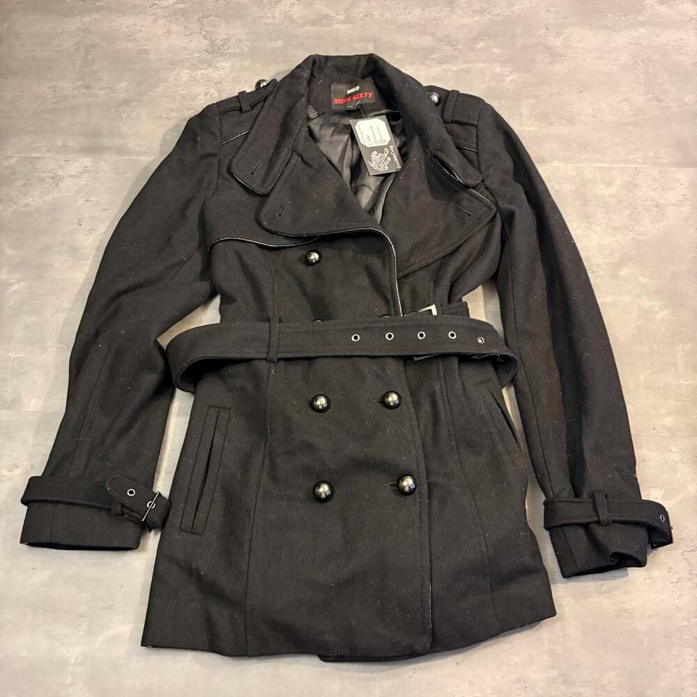 Miss Sixty M60 Black Double-Breasted Trench Coat Size M